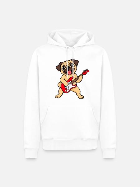 Cooler Mops mit E-Gitarre - Männer Premium Bio Hoodie - Weiß