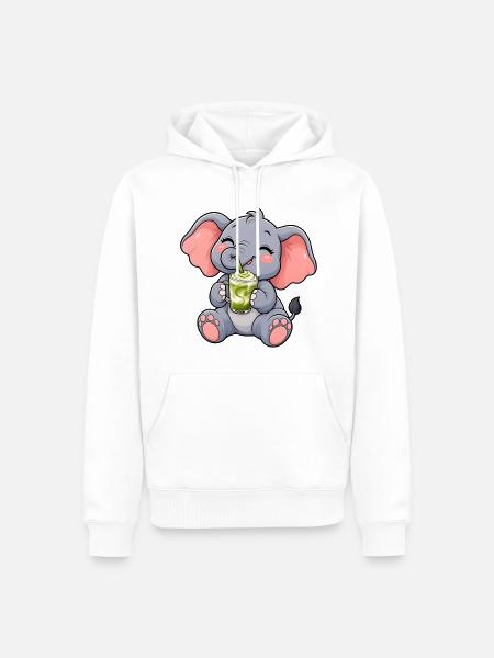 Süßer Elefant mit Matcha Latte - Männer Premium Bio Hoodie - Weiß