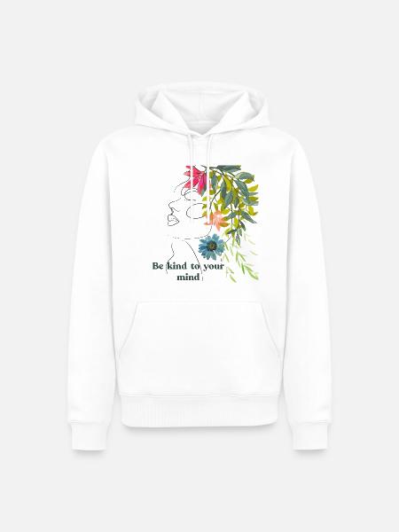 Sei freundlich zu deinem Geist – Blumenlinienkunst - Männer Premium Bio Hoodie - Weiß