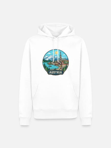 Austria Reiseabzeichen Hallstatt Alpen - Männer Premium Bio Hoodie - Weiß
