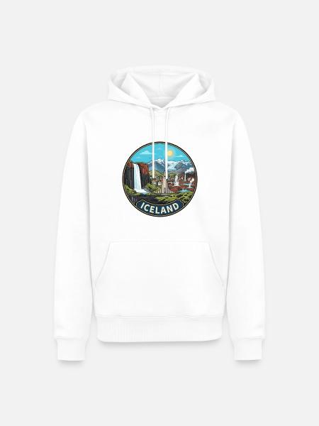 Island-Reiseabzeichen Skogafoss-Wasserfallvulkan - Männer Premium Bio Hoodie - Weiß
