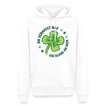 Du schaffst das! – Glücksklee Mutmacher - Männer Premium Bio Hoodie - Weiß - Vorne - Nico (187cm)