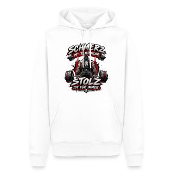 Fitness Schmerz ist temporär Stolz - Männer Premium Bio Hoodie - Weiß - Vorne - Nico (187cm)