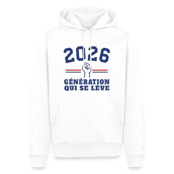 Aufstieg der Generation 2026 - Männer Premium Bio Hoodie - Weiß - Vorne - Nico (187cm)
