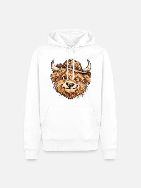 Lustiges Highland-Kuh-Cowboy-Western-Feldtier - Männer Premium Bio Hoodie - Weiß