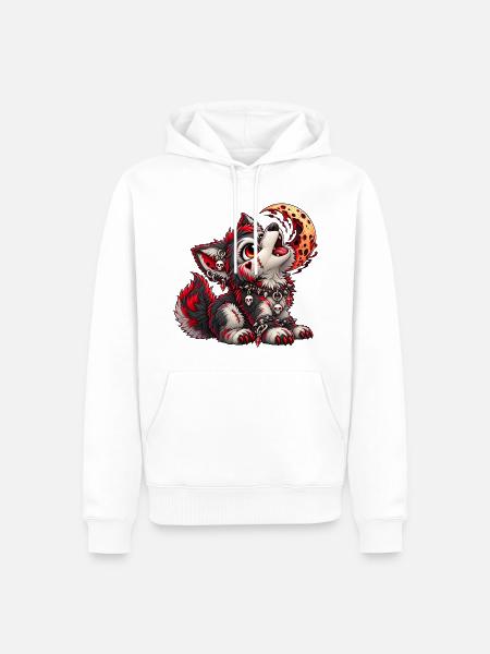 Gothic Werwolf – Dunkler Wolf mit Blutmond - Männer Premium Bio Hoodie - Weiß