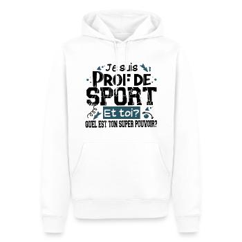 Prof de Sport Professeur Métier Cadeau Humour - Sweat à capuche Premium bio Homme - blanc - Devant - Nico (187cm)