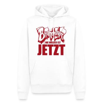 Brandmauer - Nie wieder ist jetzt - Gegen rechts - Männer Premium Bio Hoodie - Weiß - Vorne - Nico (187cm)