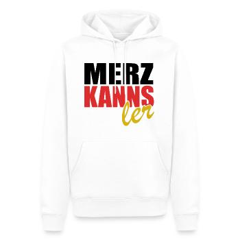 Merz kanns - Kanzler - Kanzlerkandidat - Männer Premium Bio Hoodie - Weiß - Vorne - Nico (187cm)