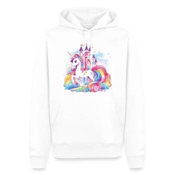 Einhorn Regenbogen Schloss Bunt Magie Fantasie - Männer Premium Bio Hoodie - Weiß - Vorne - Nico (187cm)