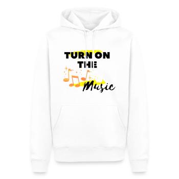 I love clothes / Turn on the Music - Männer Premium Bio Hoodie - Weiß - Vorne - Nico (187cm)
