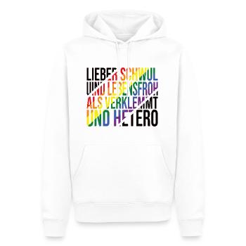 Lieber Schwul Und Lebensfroh - Lustiger Gay Spruch - Männer Premium Bio Hoodie - Weiß - Vorne - Nico (187cm)