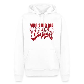 Wir sind die Brandmauer, Gegen Rechts, gegen Hetze - Männer Premium Bio Hoodie - Weiß - Vorne - Nico (187cm)
