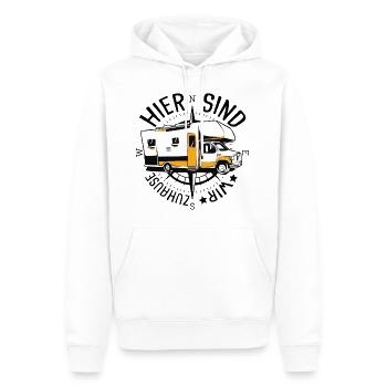 Camper hier sind wir zuhause - Männer Premium Bio Hoodie - Weiß - Vorne - Nico (187cm)