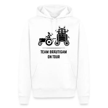 Team Bräutigam On Tour (Trecker Bierfass JGA / B) - Männer Premium Bio Hoodie - Weiß - Vorne - Nico (187cm)