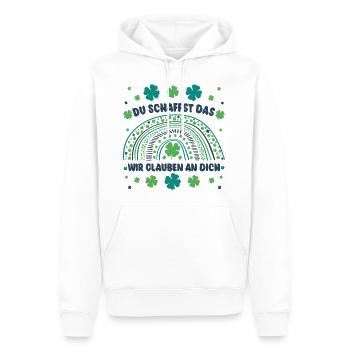 Glücksbringer Du schaffst das! Wir glauben an dich - Männer Premium Bio Hoodie - Weiß - Vorne - Nico (187cm)