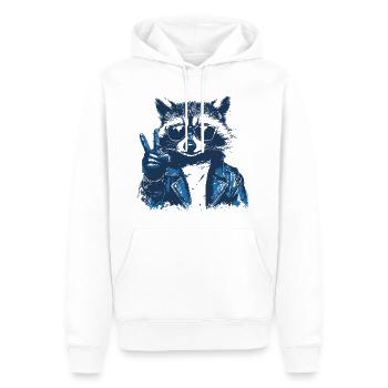 raton laveur avec des lunettes de soleil montrant le signe de la paix - Sweat à capuche Premium bio Homme - blanc - Devant - Nico (187cm)