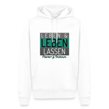 Leben und leben lassen Freiheit und Toleranz - Männer Premium Bio Hoodie - Weiß - Vorne - Nico (187cm)