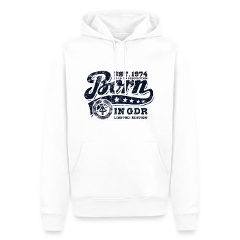 Born in GDR 1974 - Geburtstag - Ossi Geschenk - Männer Premium Bio Hoodie - Weiß - Vorne - Nico (187cm)