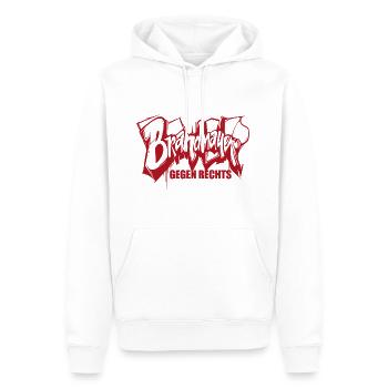 Brandmauer - Gegen Rechts, gegen Hetze - Männer Premium Bio Hoodie - Weiß - Vorne - Nico (187cm)