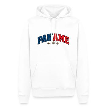 Paname-Logo: College-Design in den Farben von Paris - Männer Premium Bio Hoodie - Weiß - Vorne - Nico (187cm)