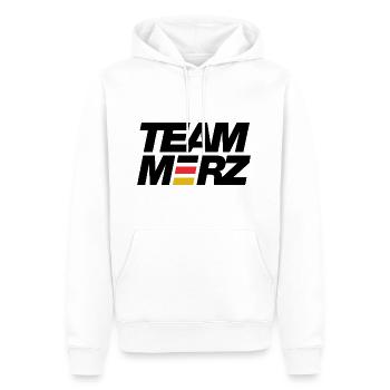 Team Merz - Kanzler - Männer Premium Bio Hoodie - Weiß - Vorne - Nico (187cm)