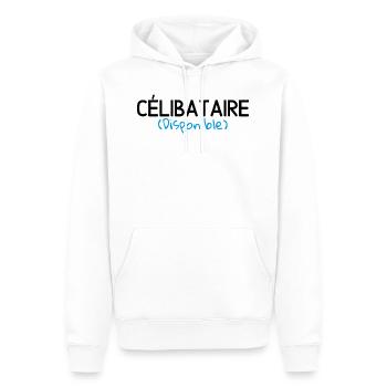 T shirt Célibataire disponible. cadeau cool humour - Sweat à capuche Premium bio Homme - blanc - Devant - Nico (187cm)