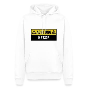 Achtung Hesse - Regionaler Spruch - Männer Premium Bio Hoodie - Weiß - Vorne - Nico (187cm)