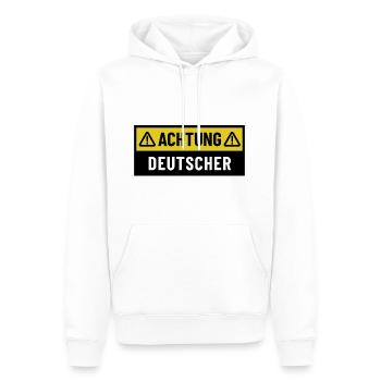 Achtung Deutscher - Regionaler Spruch - Männer Premium Bio Hoodie - Weiß - Vorne - Nico (187cm)