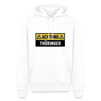 Achtung Thüringer - Regionaler Spruch - Männer Premium Bio Hoodie - Weiß - Vorne - Nico (187cm)