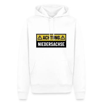 Achtung Niedersachse - Regionaler Spruch - Männer Premium Bio Hoodie - Weiß - Vorne - Nico (187cm)