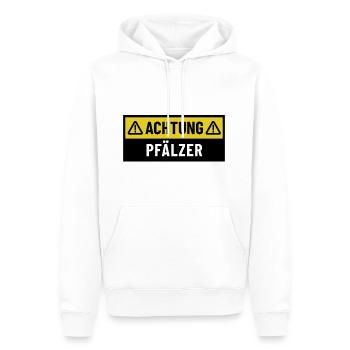 Achtung Pfälzer - Regionaler Spruch - Männer Premium Bio Hoodie - Weiß - Vorne - Nico (187cm)