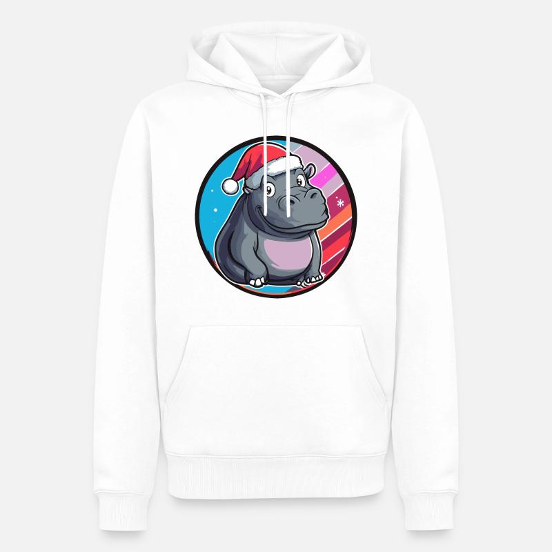 Hippopotame animal de Noël - Sweat à capuche Premium bio Homme - blanc
