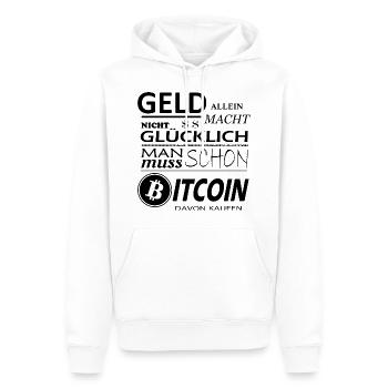 Bitcoin Sprüche Geld allein macht nicht glücklich - Männer Premium Bio Hoodie - Weiß - Vorne - Nico (187cm)