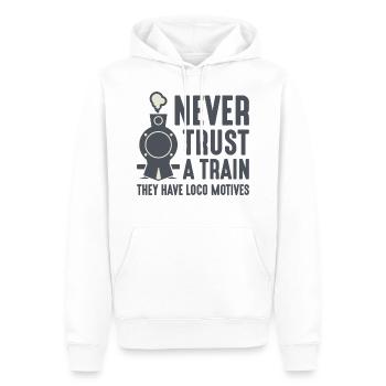 Niemals einem Zug vertrauen Sie Loco Motive - Männer Premium Bio Hoodie - Weiß - Vorne - Nico (187cm)