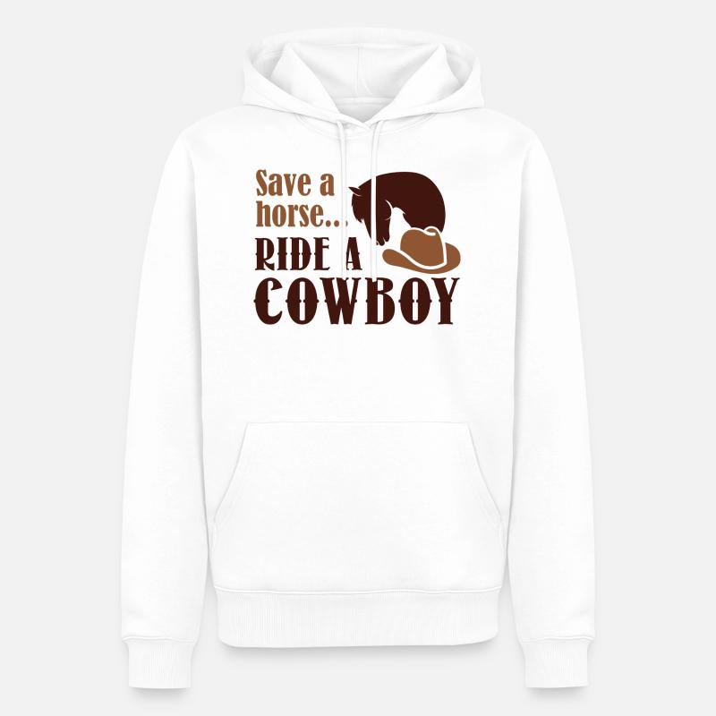 Sauvez une balade à cheval Un cow-boy - Sweat à capuche Premium bio Homme - blanc