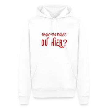 warum bist du hier? - Männer Premium Bio Hoodie - Weiß - Vorne - Nico (187cm)