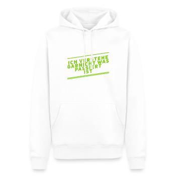 was ist hier passiert - Männer Premium Bio Hoodie - Weiß - Vorne - Nico (187cm)