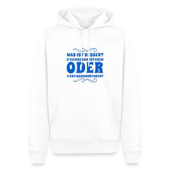 was ist besser? - Männer Premium Bio Hoodie - Weiß - Vorne - Nico (187cm)