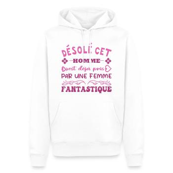 Déja Pris Par Une Femme Fantastique Humour Couple - Sweat à capuche Premium bio Homme - blanc - Devant - Nico (187cm)