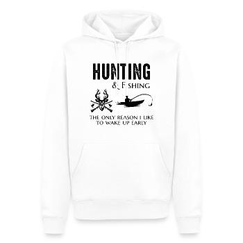 Chasse Pêche Chasseurs Pêcheurs Outdoor Drôle - Sweat à capuche Premium bio Homme - blanc - Devant - Nico (187cm)