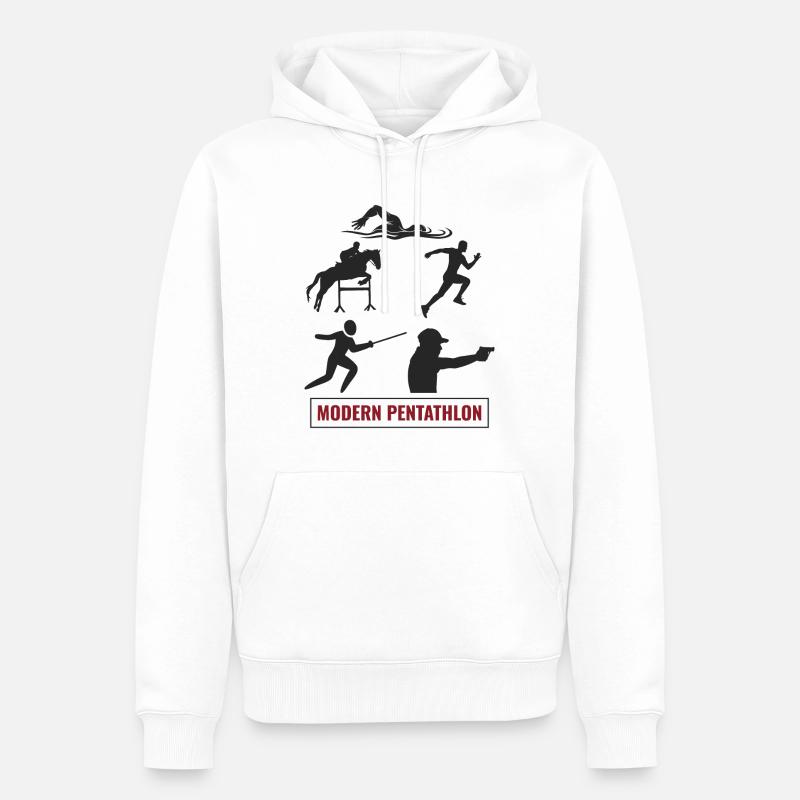 Pentathlon moderne - Escrime Natation Équitation - Sweat à capuche Premium bio Homme - blanc