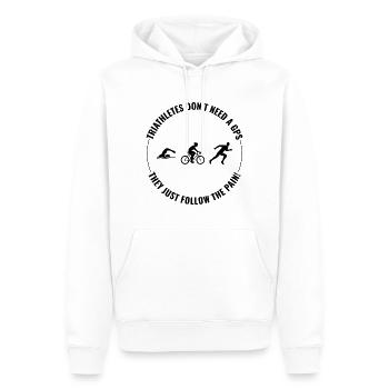 Schwimmen, Radfahren, Laufen, Triathlon, Triathlet, Leichtathletik - Männer Premium Bio Hoodie - Weiß - Vorne - Nico (187cm)
