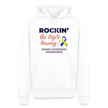 Down Syndrome Awareness Triple Trisomy Rock - Men’s Premium Organic Hoodie - white - Front - Nico (187cm)
