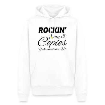 Sensibilisation au syndrome de Down Rockin' Chromosome 21 - Sweat à capuche Premium bio Homme - blanc - Devant - Nico (187cm)