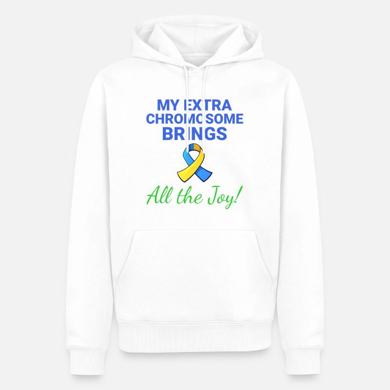 Down-Syndrom-Bewusstsein Joyful Extra Chromosom - Männer Premium Bio Hoodie - Weiß