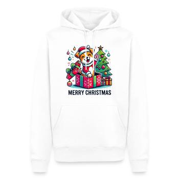 Chien Joyeux Noël High Five 9 - Sweat à capuche Premium bio Homme - blanc - Devant - Nico (187cm)