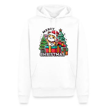 Chat Joyeux Noël High Five 1 - Sweat à capuche Premium bio Homme - blanc - Devant - Nico (187cm)