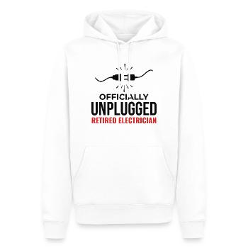 Retired Electrician: Officially Unplugged - Men’s Premium Organic Hoodie - white - Front - Nico (187cm)