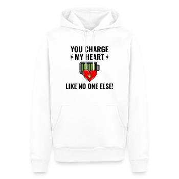 Elektriker Valentine: Du lädst mein Herz auf - Männer Premium Bio Hoodie - Weiß - Vorne - Nico (187cm)